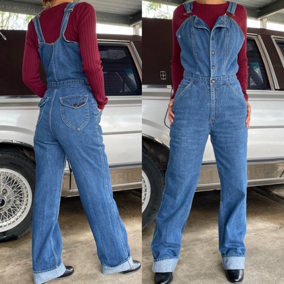 🔥Vintage 80s Nest-Ce Pas? Denim Overalls Coveralls Hippie Jeans Waist 26.5”